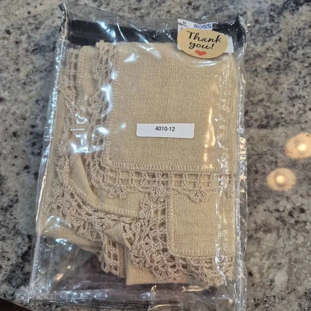 Tablecloth, Vintage Ecru Cotton w Hand Crocheted Edging, 46